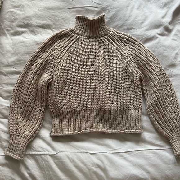 Oatmeal Turtleneck Cropped Sweater - Picture 1 of 4